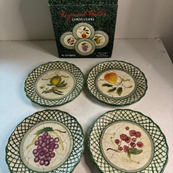 Raymond Waites Cornucopia Fruit Lattice Dessert plates Set of 4 New - Picture 2 of 9